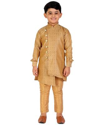 Beige Silk Embellished Cut Kurta Pajama Set 1