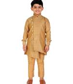 Beige Silk Embellished Cut Kurta Pajama Set