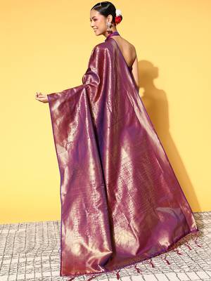 SAREE MALL Women's Silk Blend Purple Woven Design Celebrity Saree With Blouse Piece 2