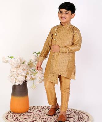 Beige Silk Embellished Cut Kurta Pajama Set 2