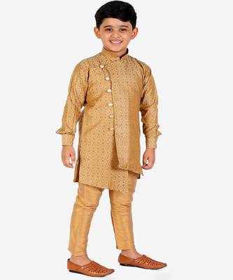 Beige Silk Embellished Cut Kurta Pajama Set 3