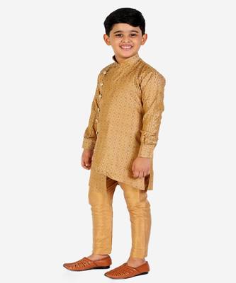 Beige Silk Embellished Cut Kurta Pajama Set 4
