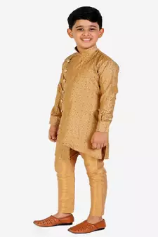 Beige Silk Embellished Cut Kurta Pajama Set