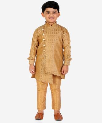 Beige Silk Embellished Cut Kurta Pajama Set 5