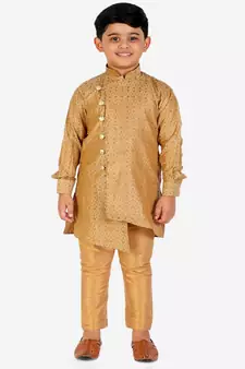 Beige Silk Embellished Cut Kurta Pajama Set
