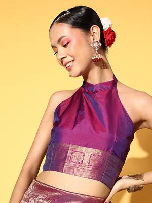 SAREE MALL Women's Silk Blend Purple Woven Design Celebrity Saree With Blouse Piece 6
