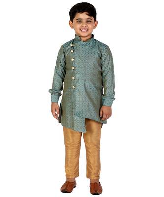 Dark Green Silk Embellished Cut Kurta Pajama Set 1