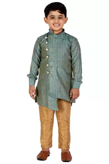 Dark Green Silk Embellished Cut Kurta Pajama Set