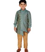 Dark Green Silk Embellished Cut Kurta Pajama Set