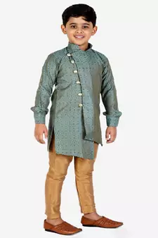 Dark Green Silk Embellished Cut Kurta Pajama Set