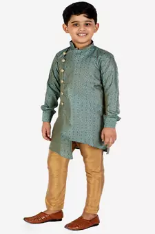 Dark Green Silk Embellished Cut Kurta Pajama Set