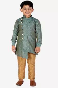Dark Green Silk Embellished Cut Kurta Pajama Set