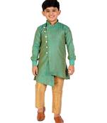 Green Silk Embellished Cut Kurta Pajama Set