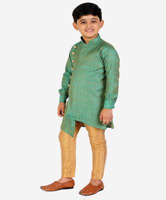 Green Silk Embellished Cut Kurta Pajama Set 4