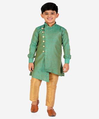 Green Silk Embellished Cut Kurta Pajama Set 5