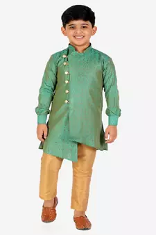 Green Silk Embellished Cut Kurta Pajama Set