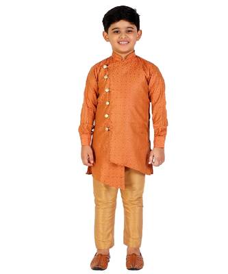 Orange Silk Embellished Cut Kurta Pajama Set 1