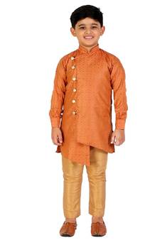Orange Silk Embellished Cut Kurta Pajama Set
