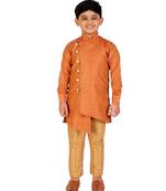 Orange Silk Embellished Cut Kurta Pajama Set
