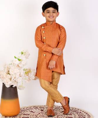 Orange Silk Embellished Cut Kurta Pajama Set 2