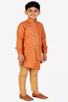 Orange Silk Embellished Cut Kurta Pajama Set