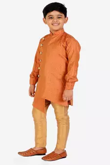 Orange Silk Embellished Cut Kurta Pajama Set