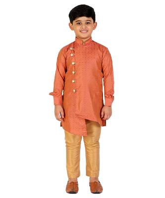 Rust Silk Embellished Cut Kurta Pajama Set 1