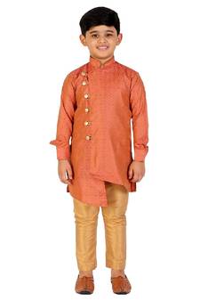 Rust Silk Embellished Cut Kurta Pajama Set