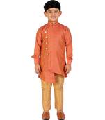 Rust Silk Embellished Cut Kurta Pajama Set