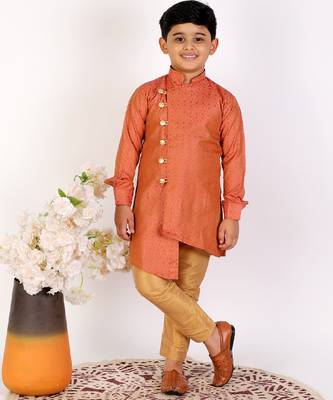 Rust Silk Embellished Cut Kurta Pajama Set 2