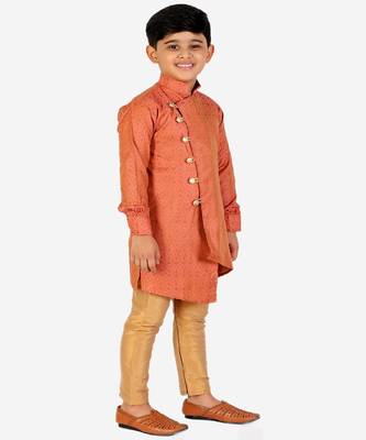 Rust Silk Embellished Cut Kurta Pajama Set 3