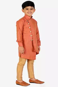 Rust Silk Embellished Cut Kurta Pajama Set