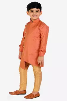 Rust Silk Embellished Cut Kurta Pajama Set