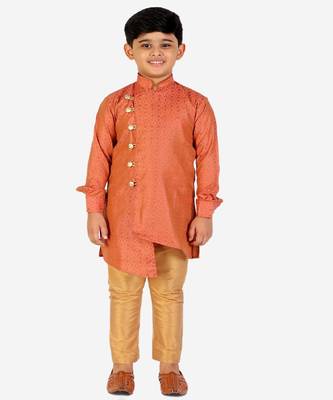 Rust Silk Embellished Cut Kurta Pajama Set 5