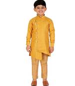Yellow Silk Embellished Cut Kurta Pajama Set