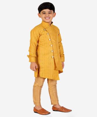 Yellow Silk Embellished Cut Kurta Pajama Set 3
