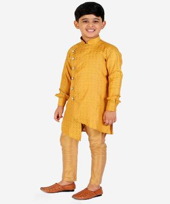 Yellow Silk Embellished Cut Kurta Pajama Set 4