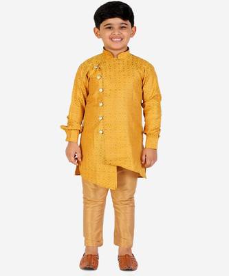 Yellow Silk Embellished Cut Kurta Pajama Set 5