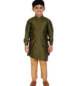 Dark Green Embellished Silk Cut Kurta Pajama Set