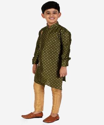 Dark Green Embellished Silk Cut Kurta Pajama Set 4