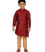 Maroon Embellished Silk Cut Kurta Pajama Set