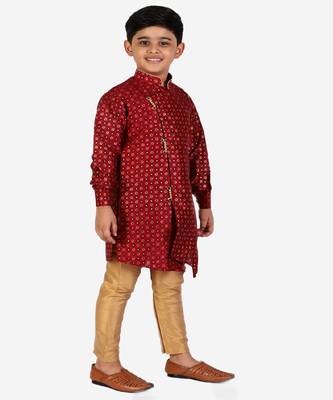 Maroon Embellished Silk Cut Kurta Pajama Set 3