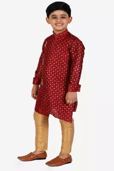 Maroon Embellished Silk Cut Kurta Pajama Set