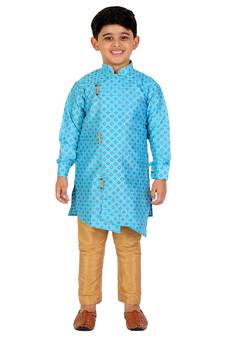 Sky Blue Embellished Silk Cut Kurta Pajama Set