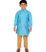 Sky Blue Embellished Silk Cut Kurta Pajama Set