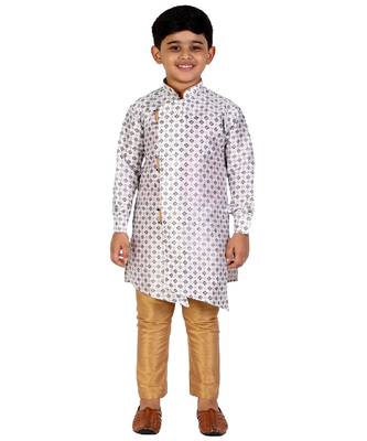 White Embellished Silk Cut Kurta Pajama Set 1