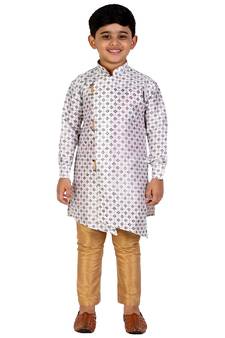 White Embellished Silk Cut Kurta Pajama Set