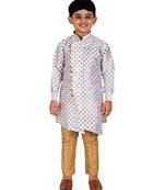 White Embellished Silk Cut Kurta Pajama Set