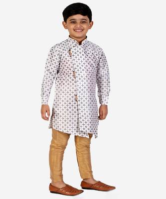 White Embellished Silk Cut Kurta Pajama Set 3