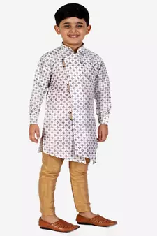 White Embellished Silk Cut Kurta Pajama Set